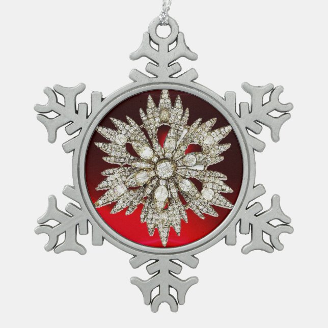 DIAMOND STAR ,Red Ruby Snowflake Pewter Christmas Ornament (Front)