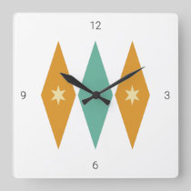 Diamond Starburst Argyle Mid Century Retro Square Wall Clock