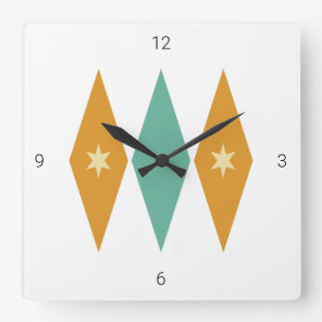 Diamond Starburst Argyle Mid Century Retro Square Wall Clock