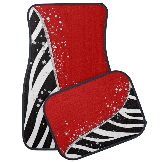 Diamond Stardust Zebra (Red) Car Floor Mat (Set)