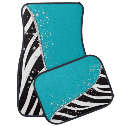 Diamond Stardust Zebra Turquoise Car Floor Mat