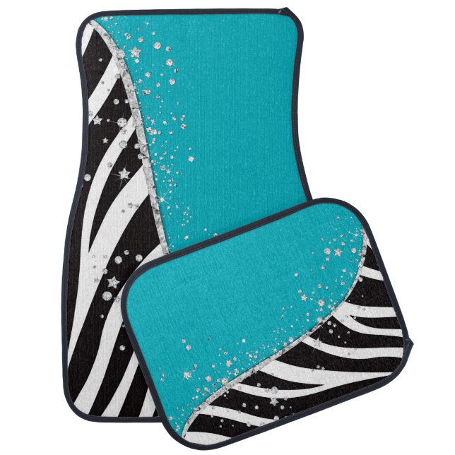 Diamond Stardust Zebra (Turquoise) Car Floor Mat (Set)