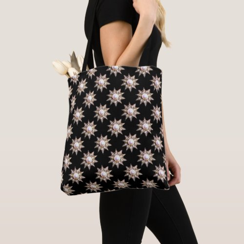 DIAMOND STARS IN BLACK Antique Jewels Tote Bag