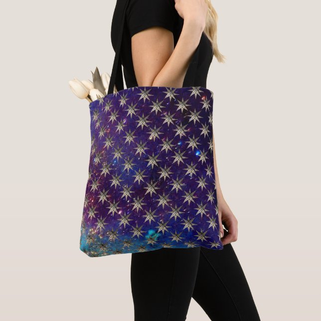 DIAMOND STARS IN BLUE SKY IN GOLD SPARKLES Fantasy Tote Bag (Close Up)
