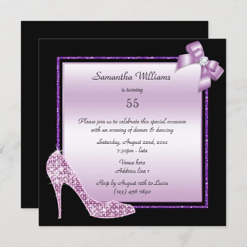 Diamond Stiletto  Romantic Bow Birthday Invitation