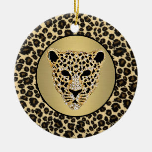 Diamond-Studded Jaguar Ceramic Ornament