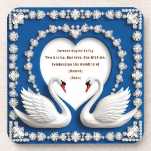 Diamond Swan Blue Wedding Love Arch Design Beverage Coaster