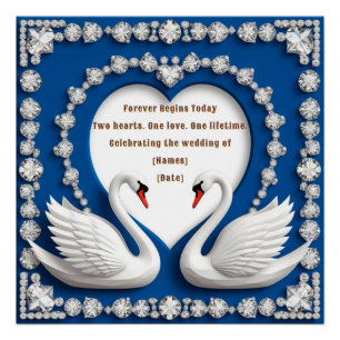 Diamond Swan Blue Wedding Love Arch Design Poster