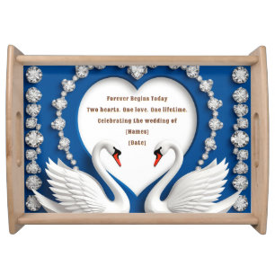 Diamond Swan Blue Wedding Love Arch Design Serving Tray