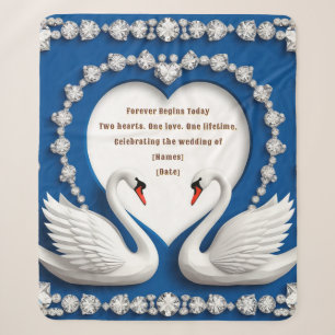 Diamond Swan Blue Wedding Love Arch Design Sherpa Blanket