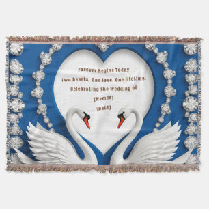 Diamond Swan Blue Wedding Love Arch Design Throw Blanket