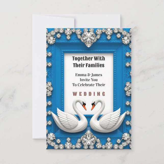 💍 Diamond Swan Heart Frame Romantic Invitation (Front)