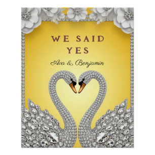Diamond Swan Pair Luxury Romance Theme Poster
