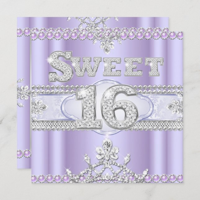 Diamond Sweet 16 Sixteen Party Purple Lilac Invitation (Front/Back)