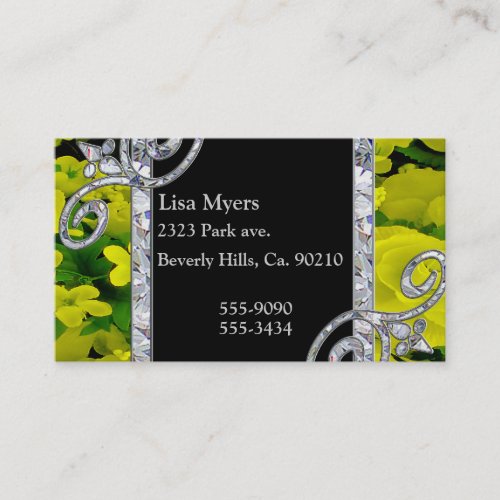 Diamond Swirls &amp; Yellow Roses Business Card