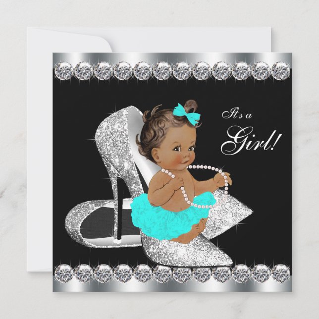 Diamond Teal Blue Black Breakfast Baby Shower Invitation (Front)
