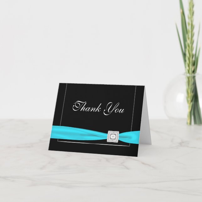 Diamond Teal Blue Black Thank You Cards (Front)