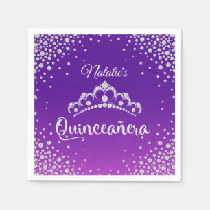 Diamond Tiara Crown Personalized Quinceanera Napkins