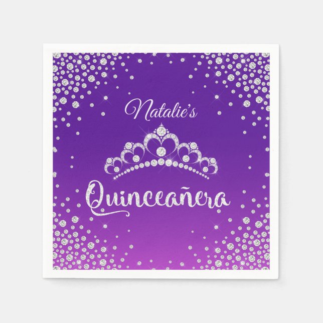 Diamond Tiara Crown Personalized Quinceanera Napkins (Front)