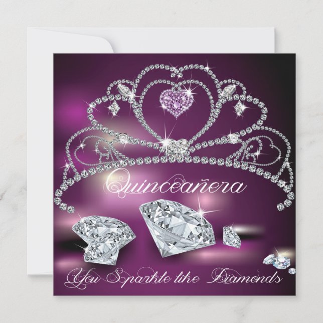 Diamond Tiara Glam Quinceañera Invitation (Front)
