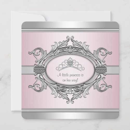 Diamond Tiara Gray Pink Princess Baby Girl Shower Custom Announcement