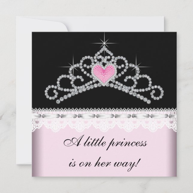 Diamond Tiara Pink Black Princess Baby Shower Invitation (Front)