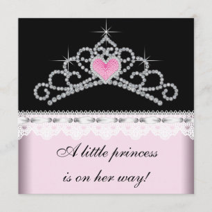 Diamond Tiara Pink Black Princess Baby Shower Invitation