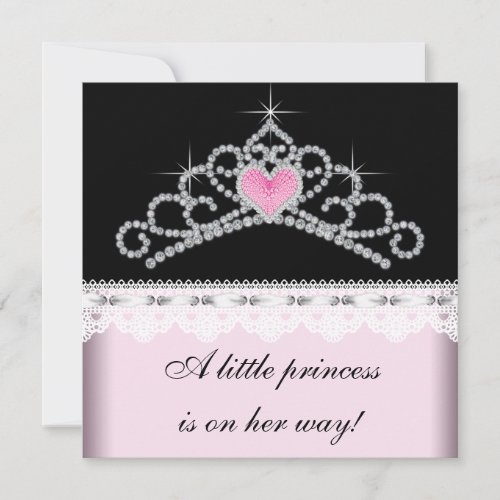 Diamond Tiara Pink Black Princess Baby Shower Invitation