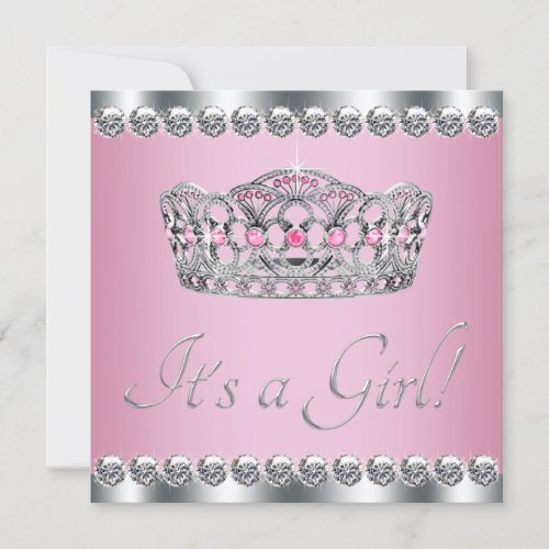 Diamond Tiara Pink Princess Baby Shower Invitation