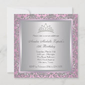 Diamond Tiara Pink Princess Party Invitation (Back)