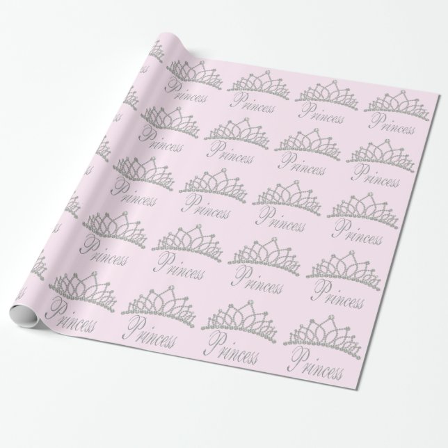 Diamond Tiara Pink Princess Wapping Paper (Unrolled)