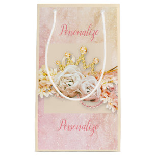 Diamond tiara pink rose girly  small gift bag