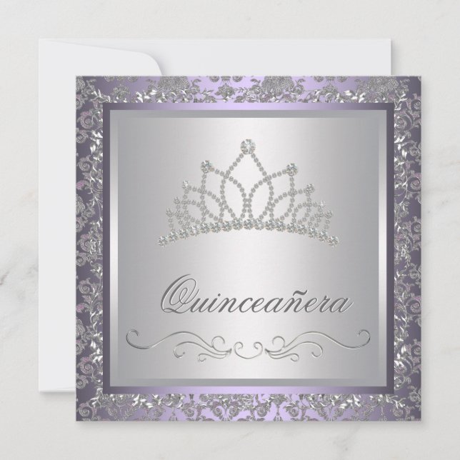 Diamond Tiara Purple Quinceanera Invitation (Front)