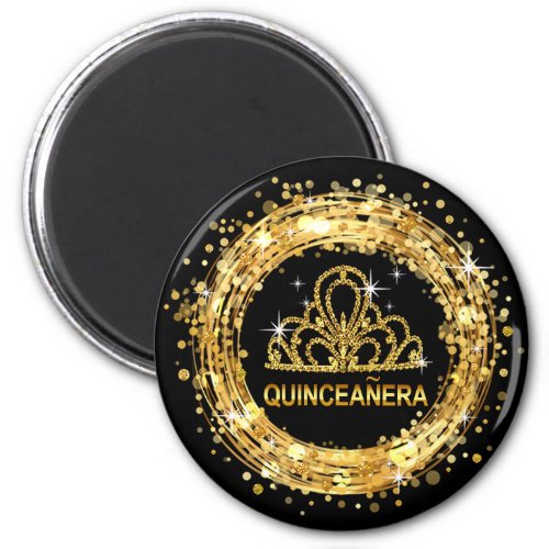 Diamond Tiara Quinceanera Glitter Confetti  gold Magnet