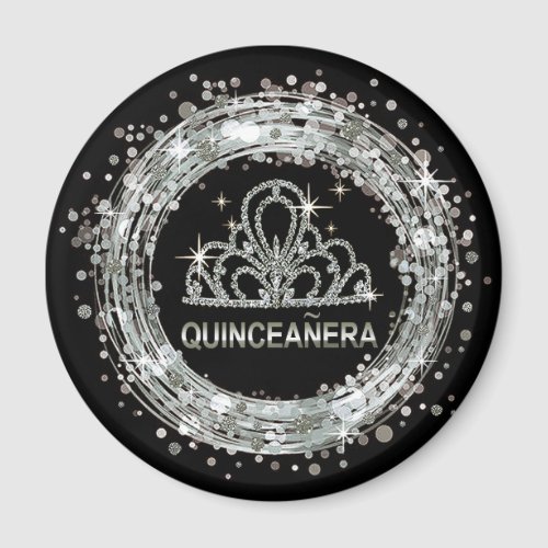 Diamond Tiara Quinceanera Glitter Confetti silver Magnet