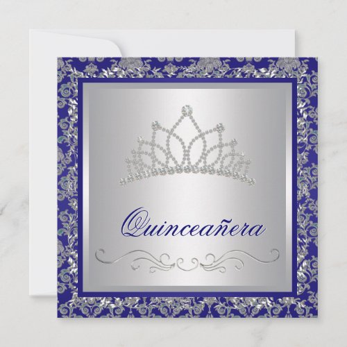 Diamond Tiara Royal Navy Blue Quinceanera Invitation