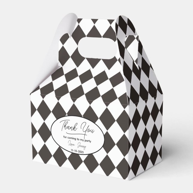 Diamond Tile Black and White Favor Boxes (Front Side)