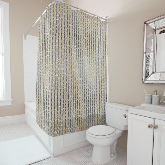 Diamond Tiles & Stripes Pattern Shower Curtain (In Situ)