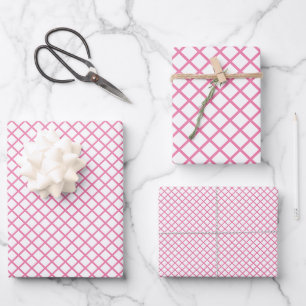 Diamond Trellis Fuchsia Pink - White Wrapping Paper Sheets