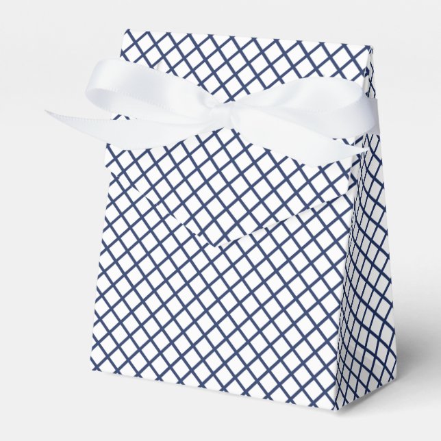 Diamond Trellis Navy Blue - White Favor Boxes (Front Side)