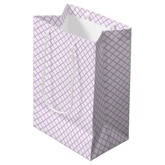 Diamond Trellis Soft Lilac - White Medium Gift Bag (Front Angled)