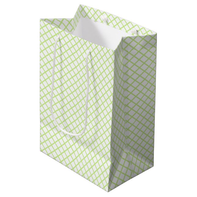 Diamond Trellis Spring Green - White Medium Gift Bag (Front Angled)
