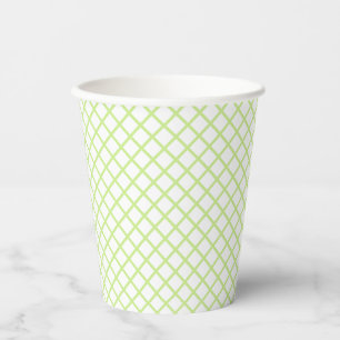 Diamond Trellis Spring Green - White Paper Cups