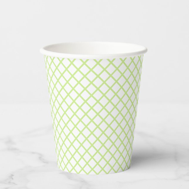 Diamond Trellis Spring Green - White Paper Cups (Front)