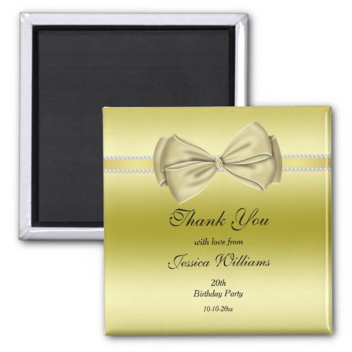 Diamond Trimmed Ribbon  Gold Bow Birthday  Magnet