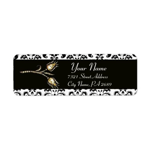 DIAMOND TULIPS BLACK WHITE  DAMASK LABEL