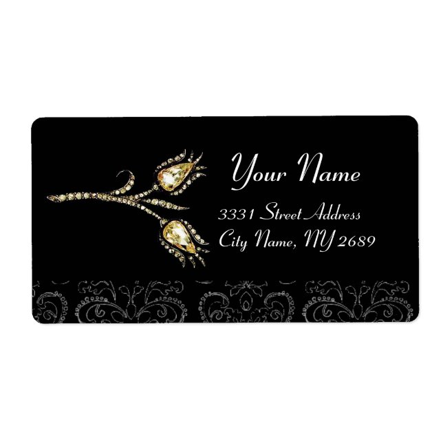 DIAMOND TULIPS BLACK WHITE  DAMASK LABEL (Front)