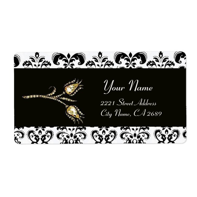 DIAMOND TULIPS BLACK WHITE  DAMASK LABEL (Front)