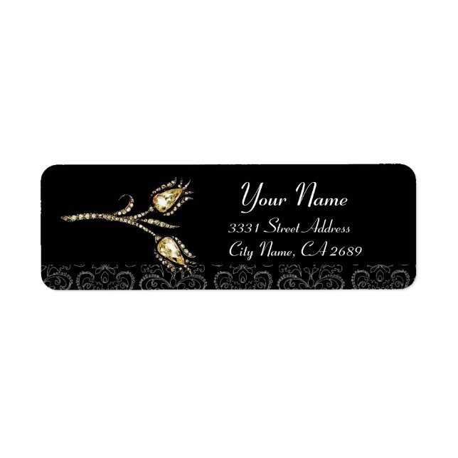 DIAMOND TULIPS BLACK WHITE  DAMASK LABEL (Front)