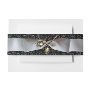 DIAMOND TULIPS Black White Damask Ribbon Invitation Belly Band